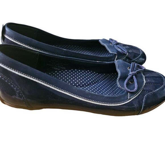 LL Bean Coastal Rain Low Duck Skimmers Womens Size 9M Navy Patent Blue, White Le - Picture 4 of 11
